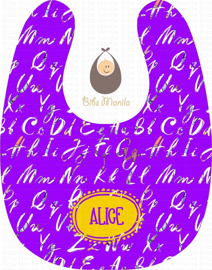 Alphabet Script In Neon Grape Bibs