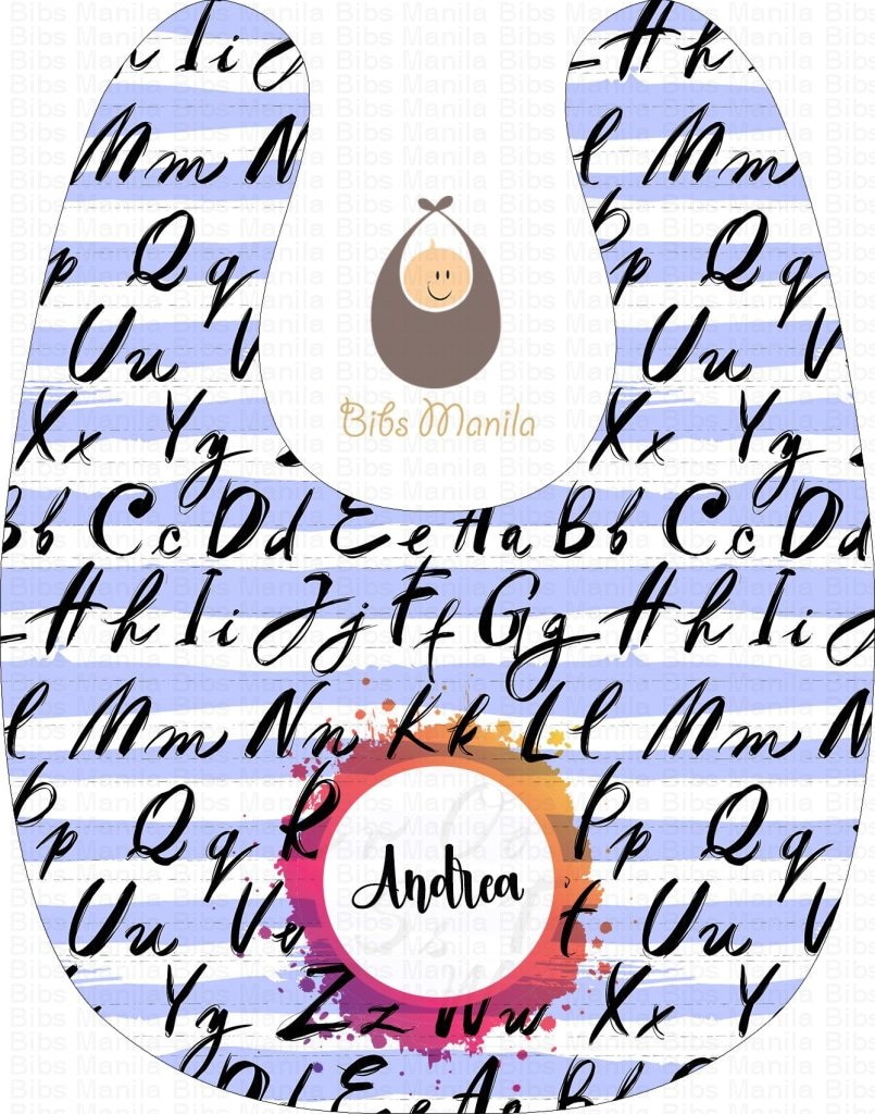 Alphabet Script In Periwinkle Stripe Bibs