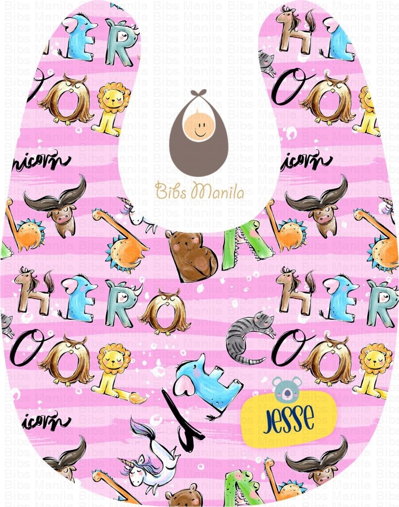 Animal Words In Pink Zebra Bibs