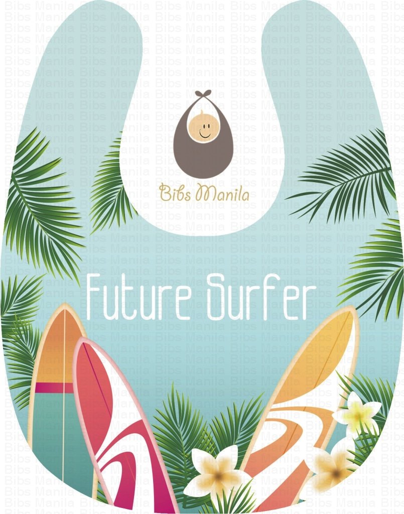 Future Surfer Sky Blue Personalized Baby Bib