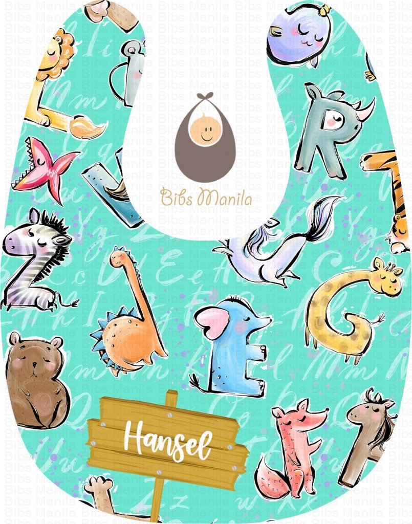 Jungle Brushstroke Alphabet In Aqua Bibs