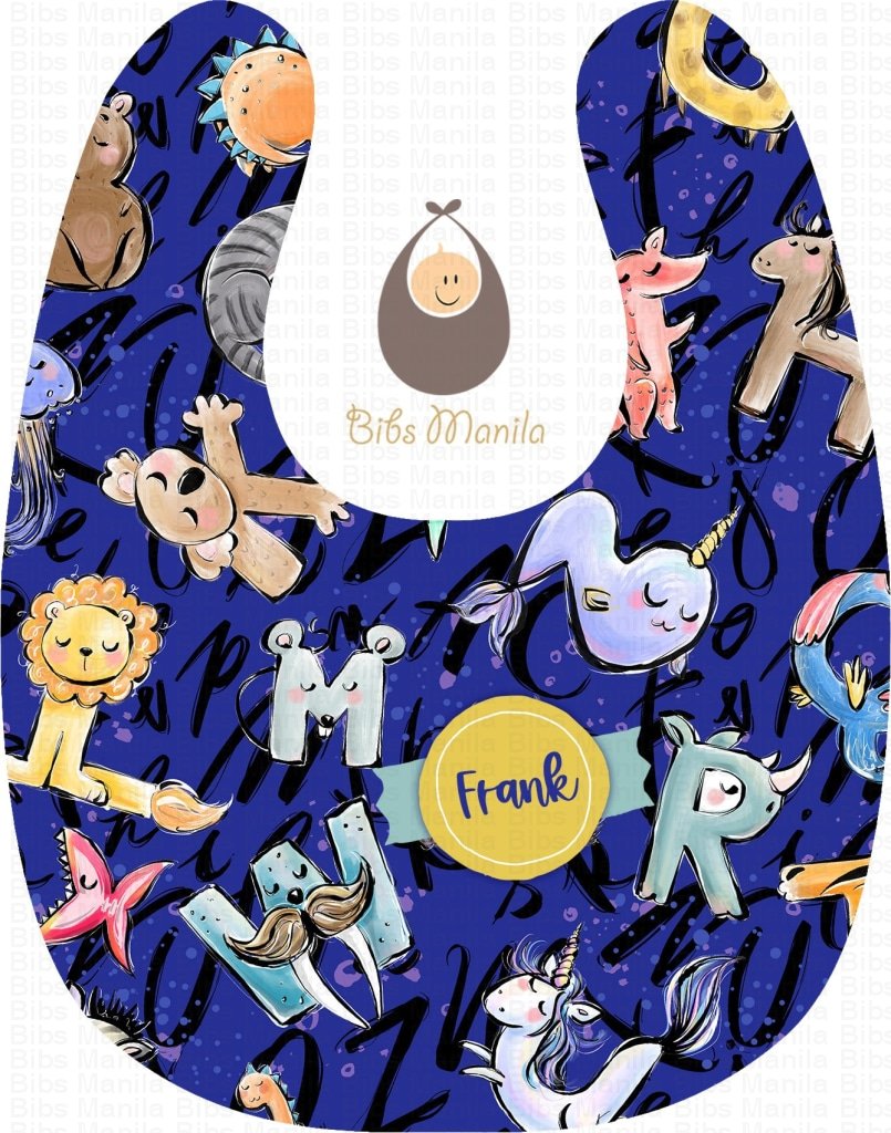 Jungle Brushstroke Alphabet In Cobalt Bibs