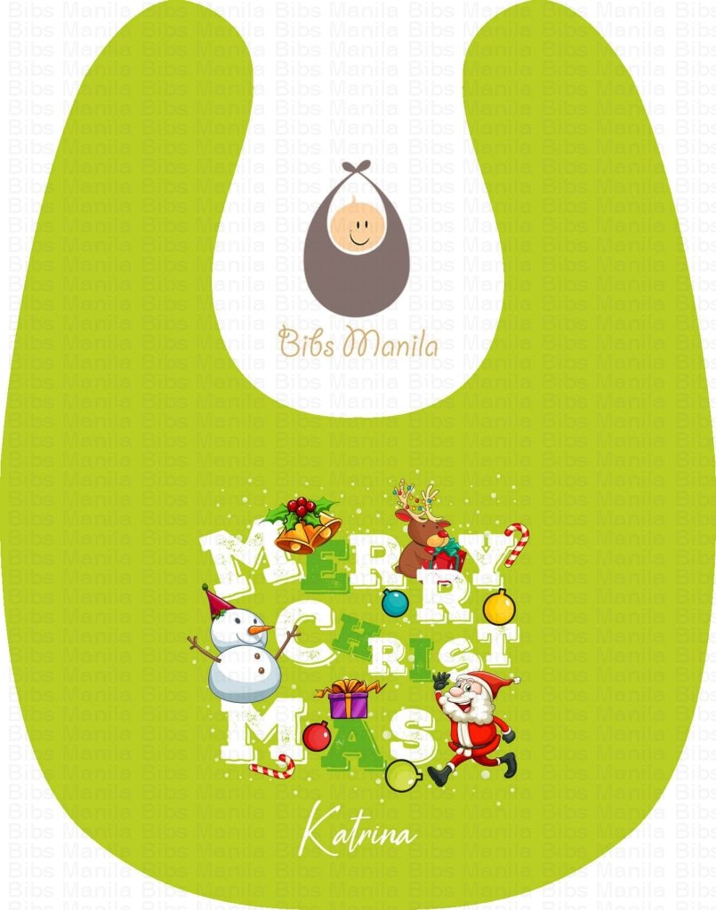 Bright Green Merry Christmas Personalized Baby Bib