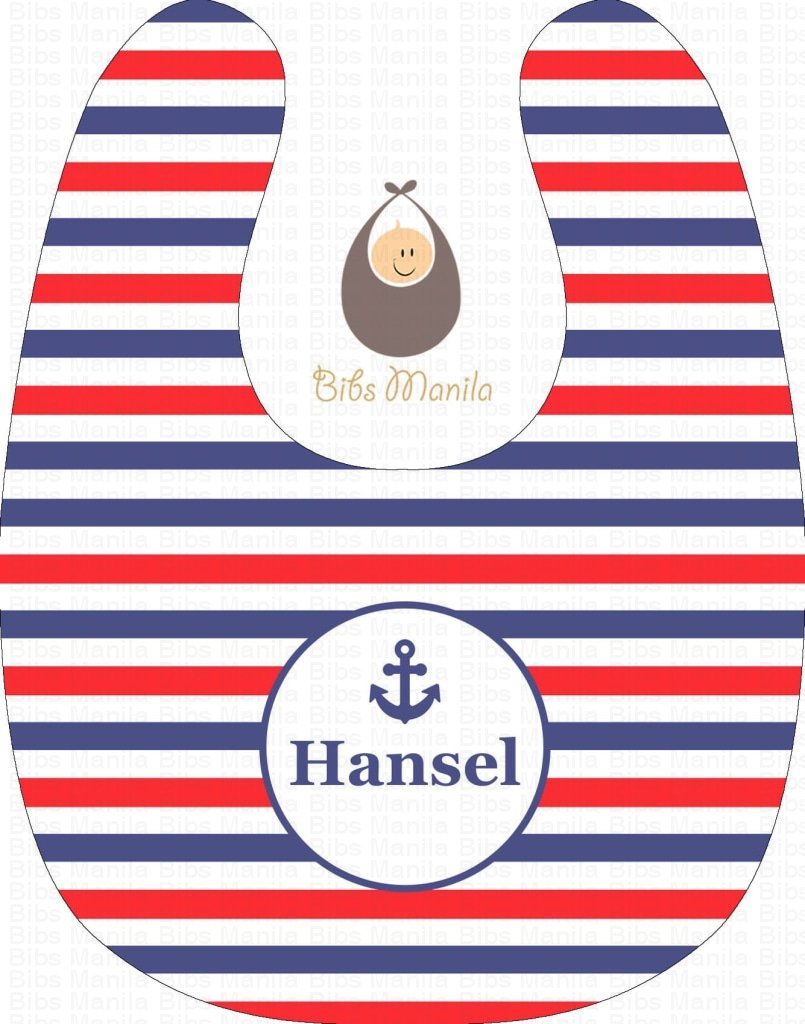 Old School Sailing Blue White and Red Stripes with Anchor Personalized Baby Bib
