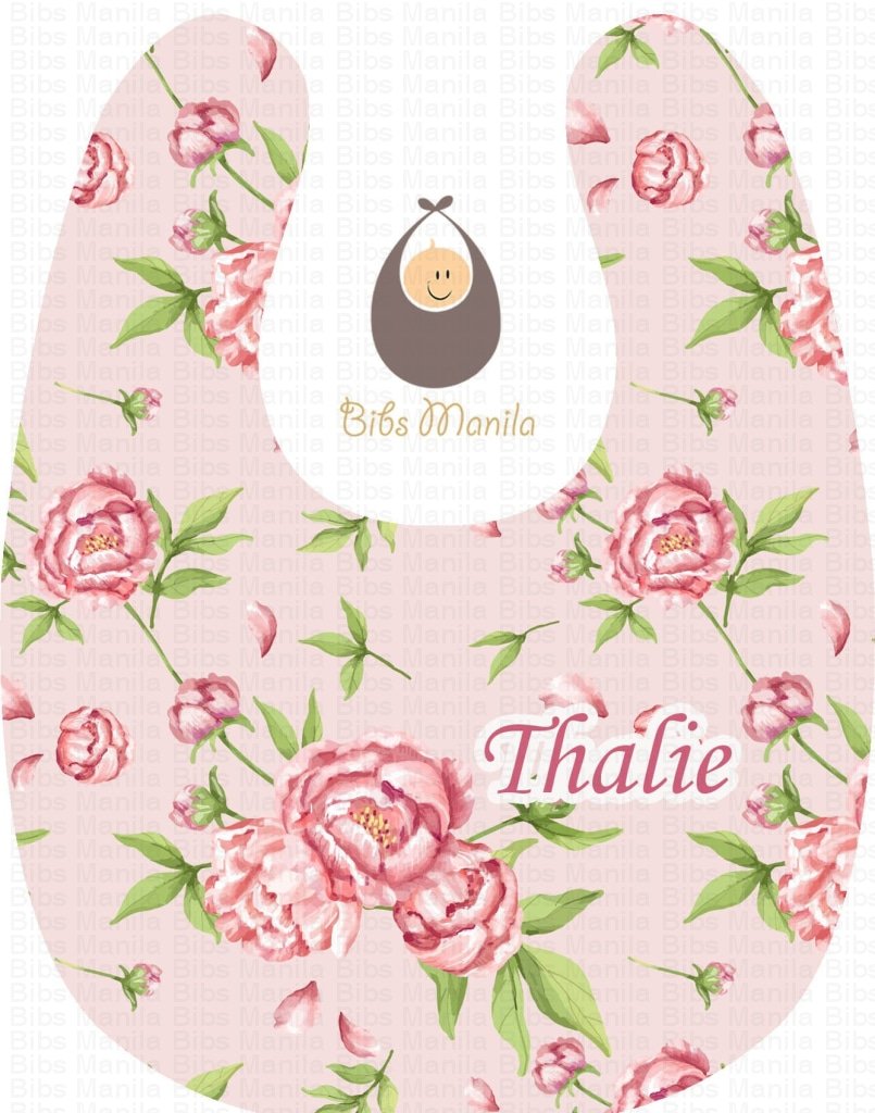 Pink Peonies Personalized Baby Bib