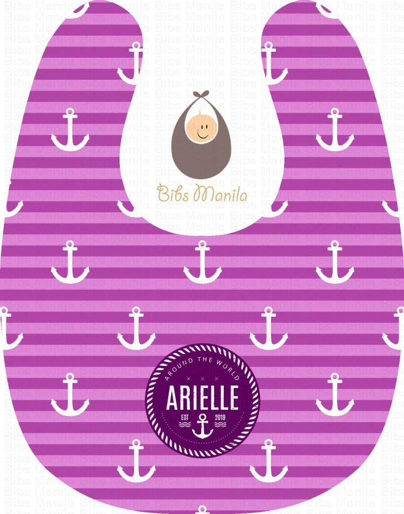 sea captainess with violet stripes and white anchor Personalized Baby Bib