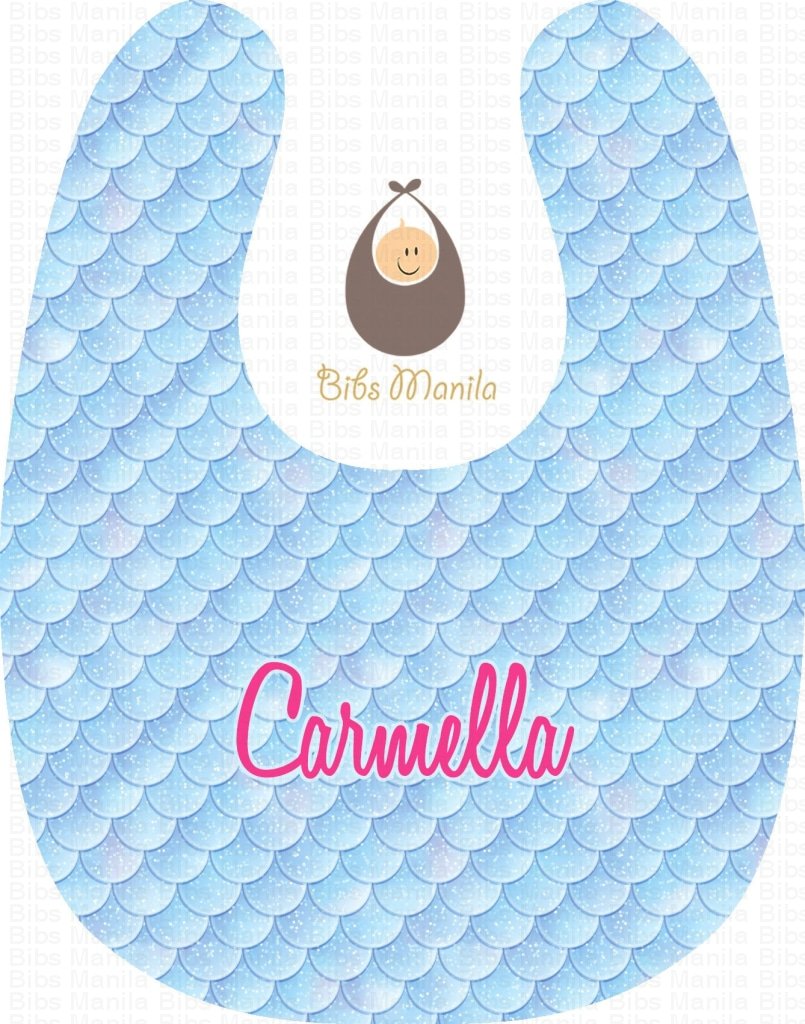 Shining Mermaid Sky Blue Scales Personalized Baby Bib
