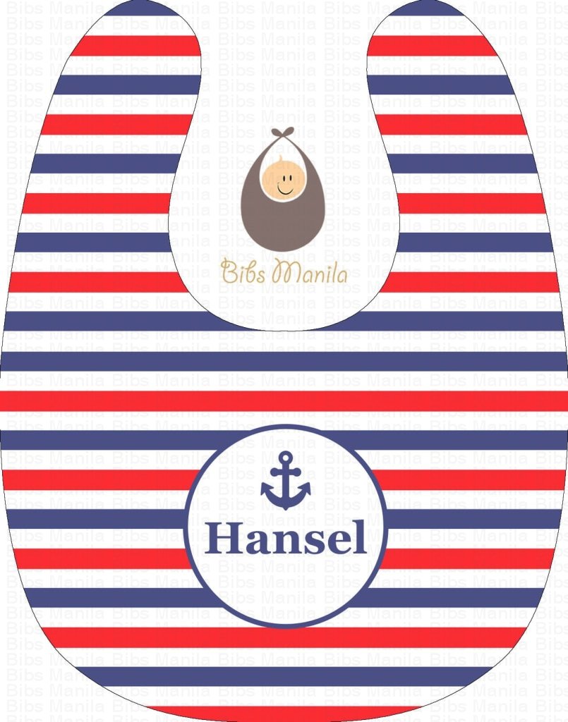 Old School Sailing Blue White and Red Stripes with Anchor Personalized Baby Bib