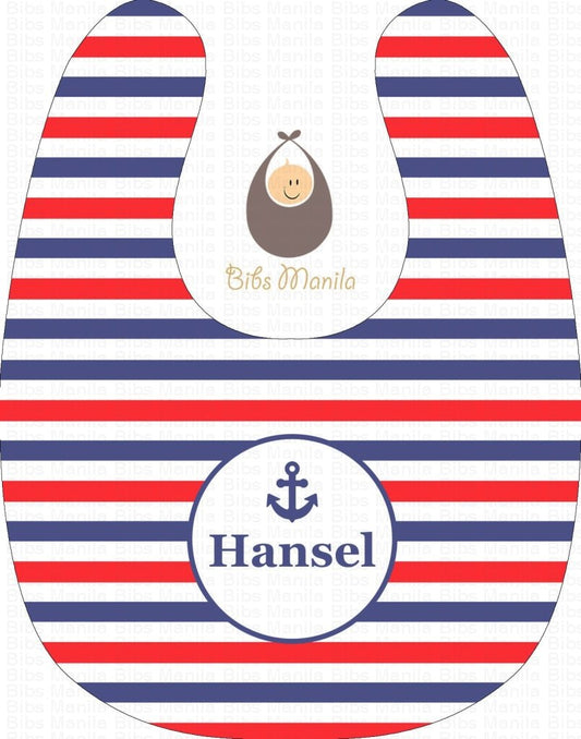 Old School Sailing Blue White and Red Stripes with Anchor Personalized Baby Bib