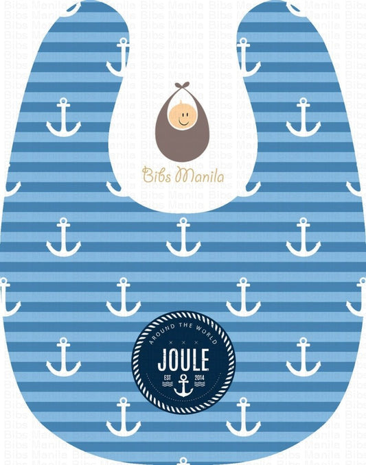 sea captain with blue stripes and white anchor Personalized Baby Bib