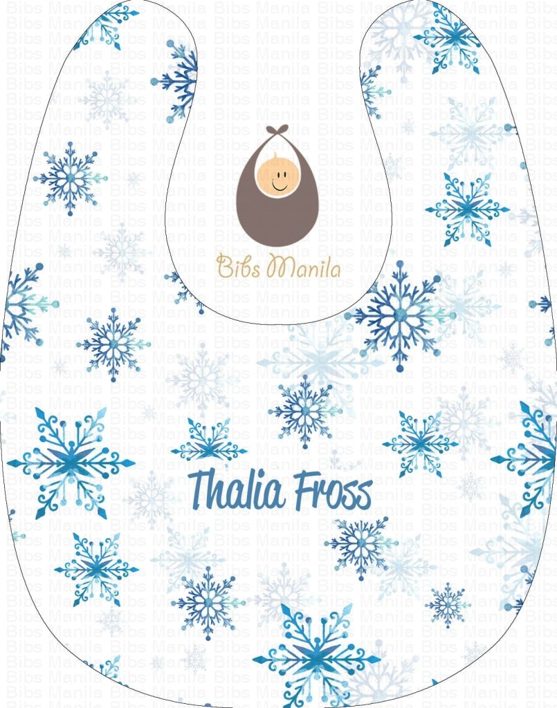 Blue Snowflakes with White Background Personalized Baby Bib